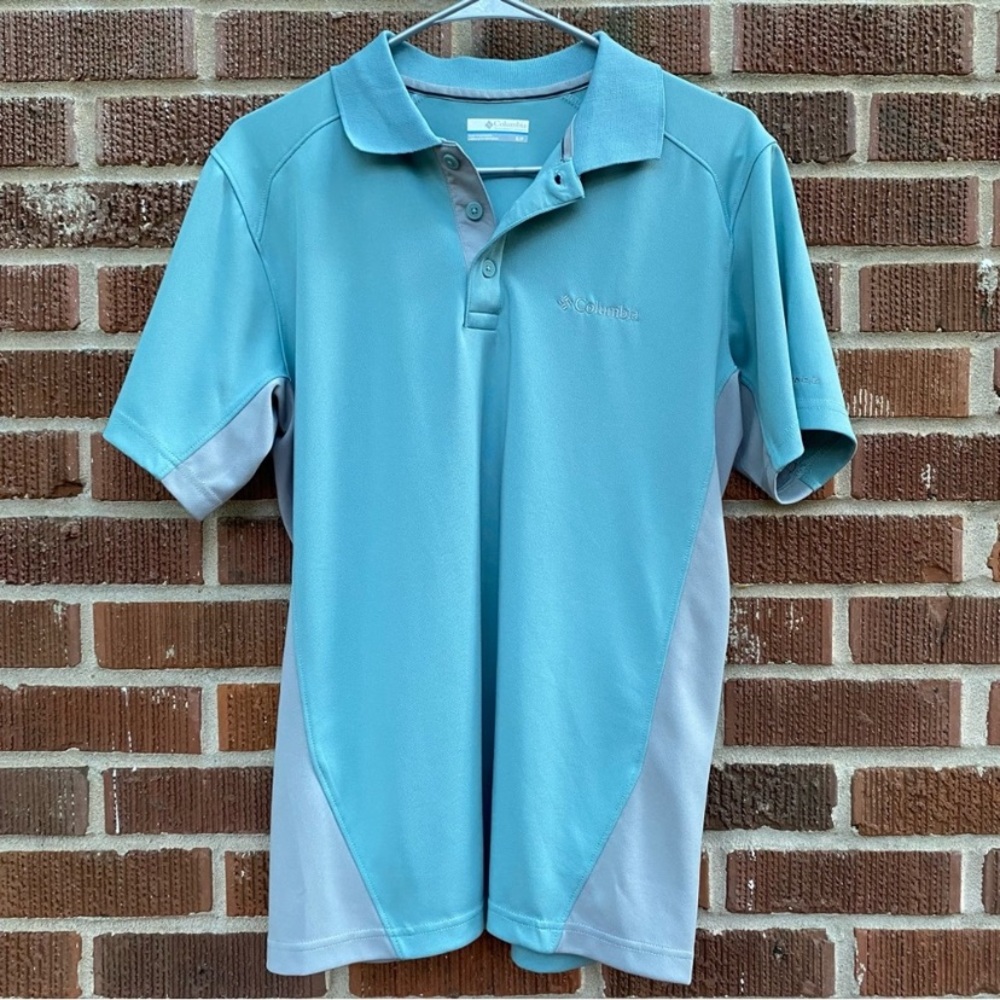 Columbia Men’s baby blue/gray Omnishade shirt sleeve polo shirt Size S